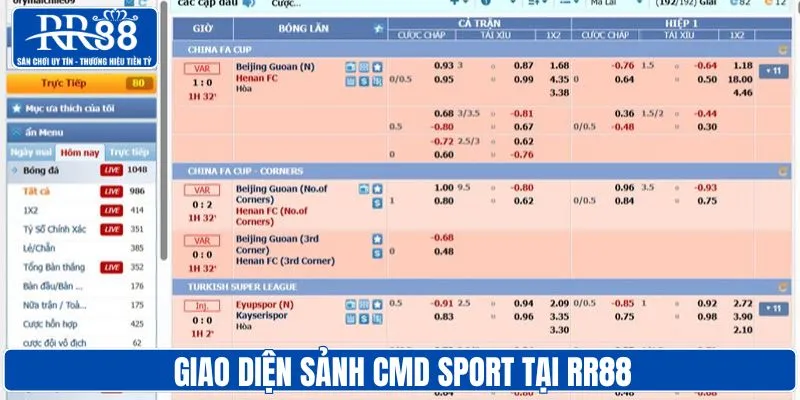 Giao diện sảnh thể thao CMD tại RR88