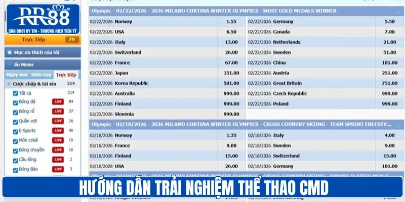 Hướng dẫn chọn trận đấu và đặt cược tại CMD Sport