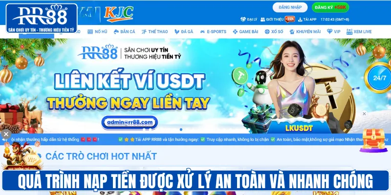 Quá trình nạp tiền được xử lý an toàn và nhanh chóng